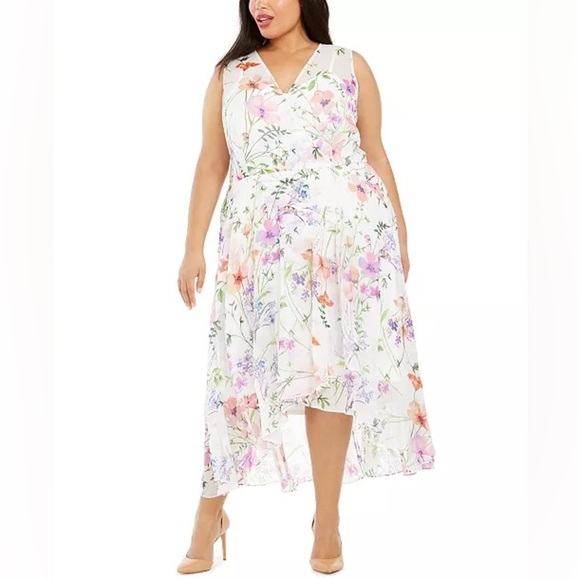 Calvin Klein Dresses & Skirts - NWT! Calvin Klein Floral Print High-Low Dress 18W Spring White Wildflower Easter